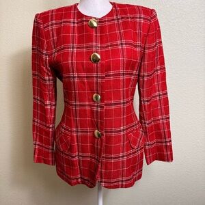 E.R. Gerard New York Women's Blazer Red with Black and White Size 2 Petite Tweed